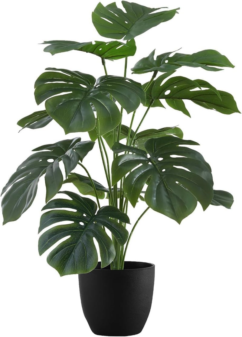 Dekorly Fake Plants Artificial Floor Plants Large Tropical Palm Tree Monstera in Pot Faux Trees for Indoor Outdoor Home (Monstera | Black Pot, Pack of One) - Image 1