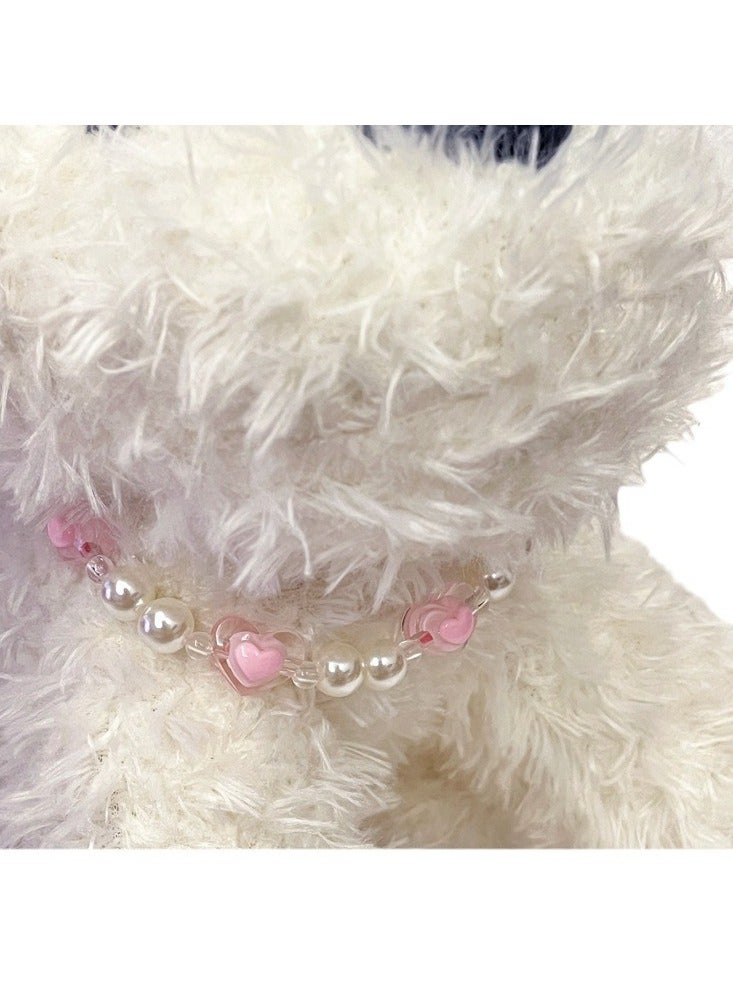 Generic Cat Pearl Collar with Pink Love Beads Necklace, Adjustable Beaded Dog Collars,Delicate Cat Wedding Collar Jewelry for Girl Cat Accessories - Image 2