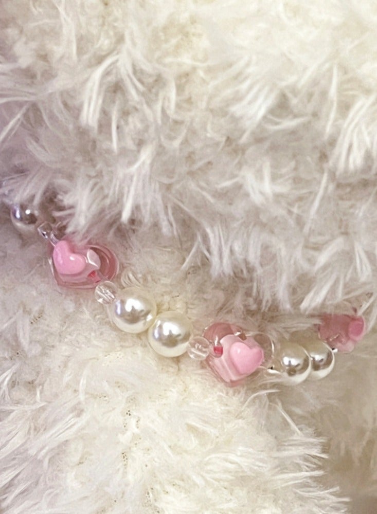 Generic Cat Pearl Collar with Pink Love Beads Necklace, Adjustable Beaded Dog Collars,Delicate Cat Wedding Collar Jewelry for Girl Cat Accessories - Image 3