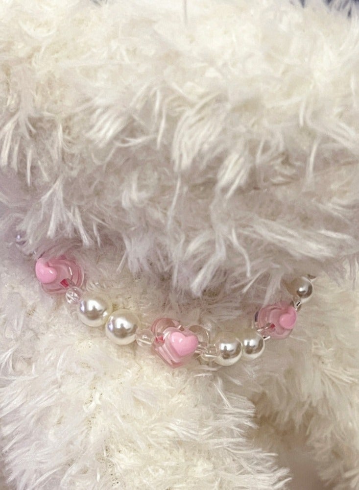 Generic Cat Pearl Collar with Pink Love Beads Necklace, Adjustable Beaded Dog Collars,Delicate Cat Wedding Collar Jewelry for Girl Cat Accessories - Image 5