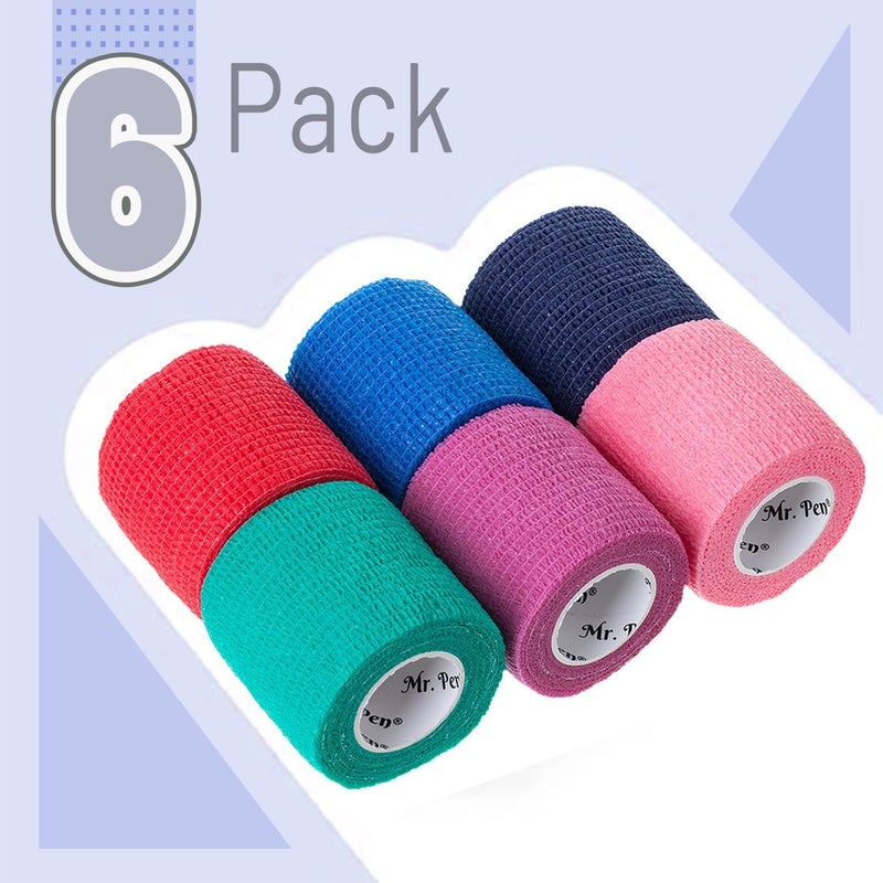 Mr. Pen Self Adhesive Bandage Wrap Assorted Colors 2 x 5 Yards 6 Pack Elastic Self Stick Stretch Self Adherent Medical Bandage Wrap - Image 2