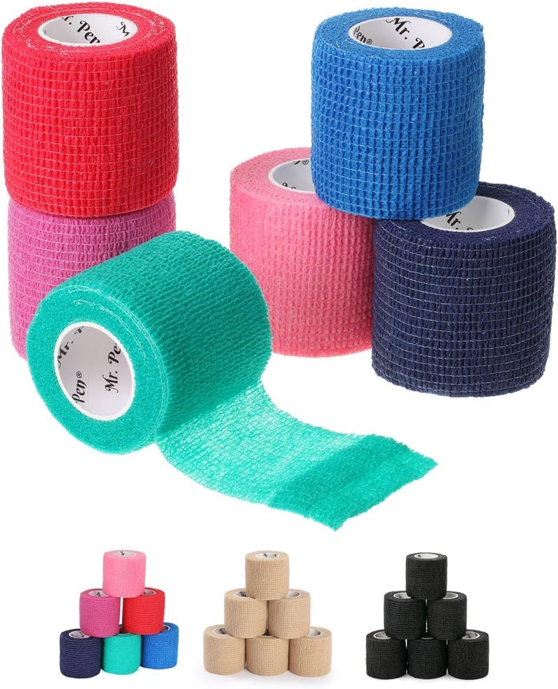 Mr. Pen Self Adhesive Bandage Wrap Assorted Colors 2 x 5 Yards 6 Pack Elastic Self Stick Stretch Self Adherent Medical Bandage Wrap - Image 1