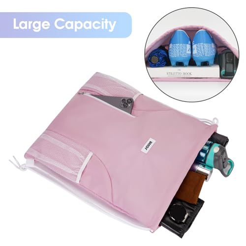 WANDF Drawstring Backpack Sports Gym Sackpack with Mesh Pockets Water Resistant String Bag for Women Men(Pink) - Image 2