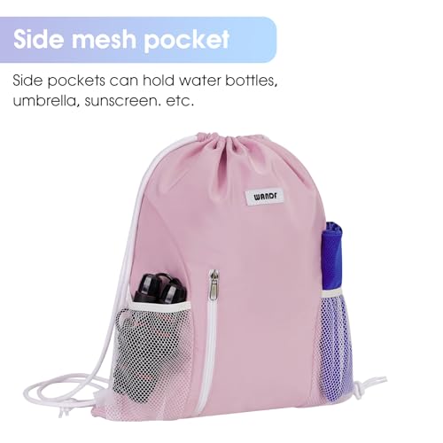 WANDF Drawstring Backpack Sports Gym Sackpack with Mesh Pockets Water Resistant String Bag for Women Men(Pink) - Image 4