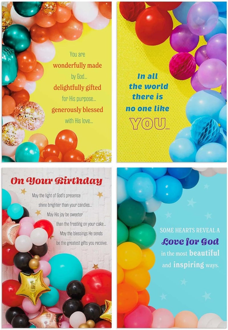 DaySpring  Birthday Balloons  4 Balloon Designs Assortment with Scripture  12 Happy Birthday Boxed Cards  Envelopes U0057 - Image 2