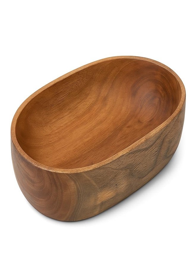 OGGN Wooden Oval Serving Bowl 8.5"x4" - Handcrafted Wooden Salad Bowl for Kitchen, Rustic Mixing Bowl, Natural Neem Soup Server, Antique Snack Dish, Organic Dinnerware, Farmhouse Cookware - Image 1