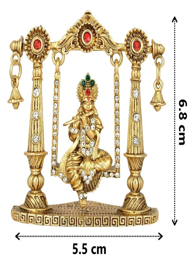 GCT Lord Krishna Idol on Jhula Bansuri Krishna Idol (B-100) Gold Metal Statue for Home Décor Car Dashboard Mandir Pooja Murti Temple Puja Office Table Showpiece - Image 2