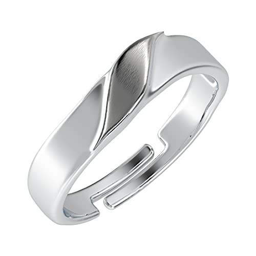 Clara Pure 925 Sterling Silver Wave Adjustable Ring Gift For Men's And Boys | Partial Matte Finish - Image 1