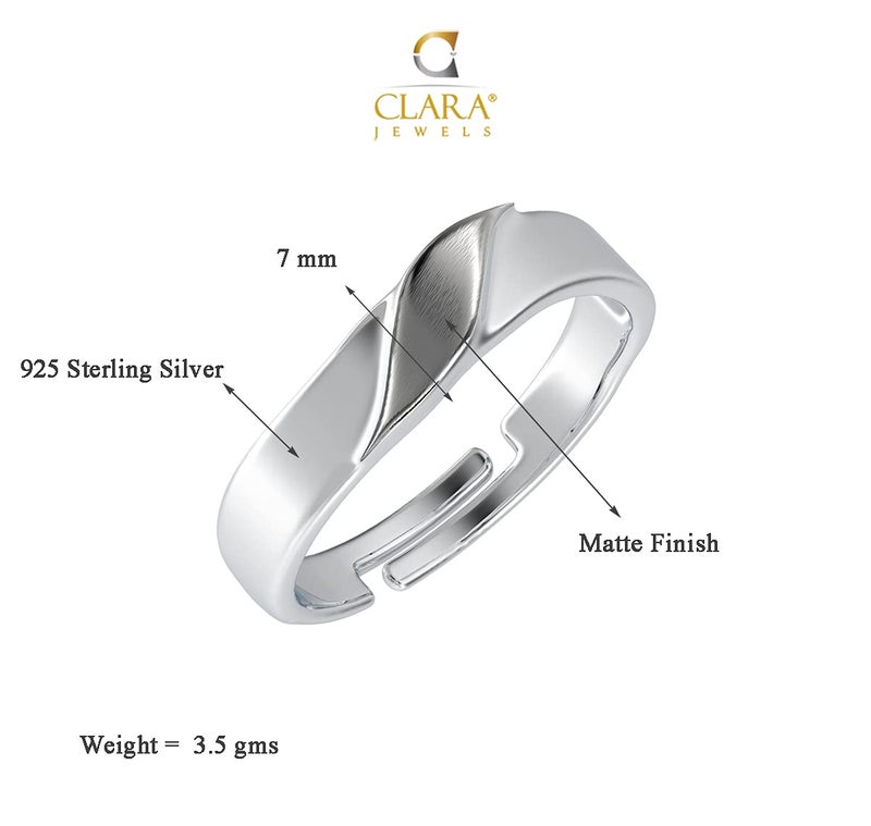 Clara Pure 925 Sterling Silver Wave Adjustable Ring Gift For Men's And Boys | Partial Matte Finish - Image 5