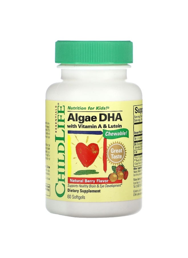 CHILDLIFE ESSENTIALS ChildLife Essentials, Algae DHA with Vitamin A & Lutein, Natural Berry, 60 Softgels  - Image 1