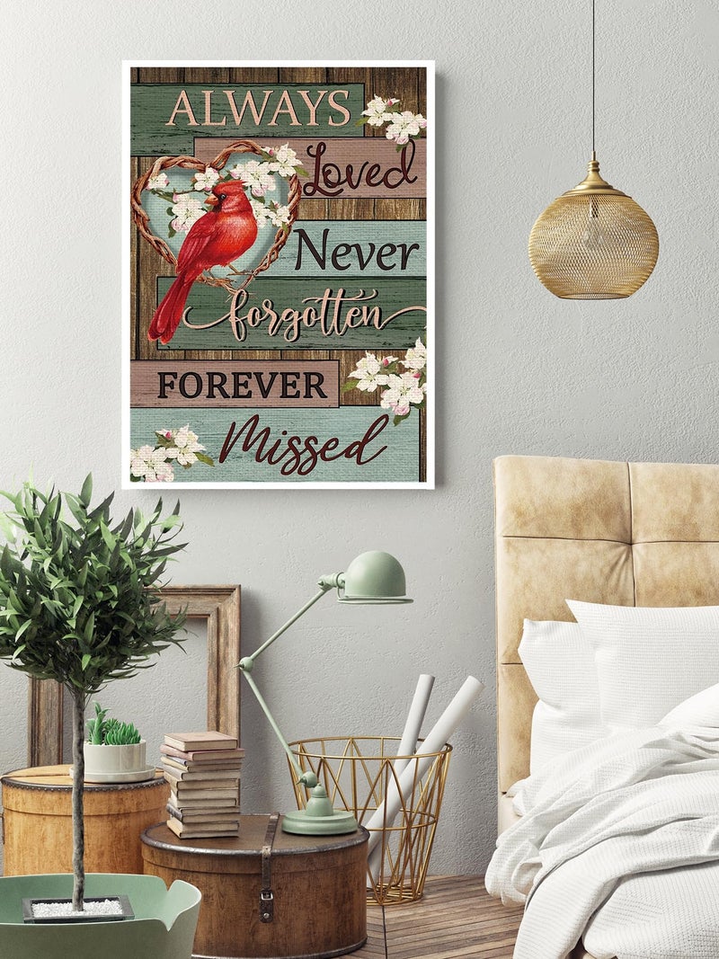KINPLUB 5D Cardinal Diamond Painting Kits for Adults Beginners, Always Loved Never Forgotten Memorial Day Diamond Art Kits, DIY Full Round Drill Paint with Diamonds Dots, Home Wall Decor 12 x 16 Inch - Image 2