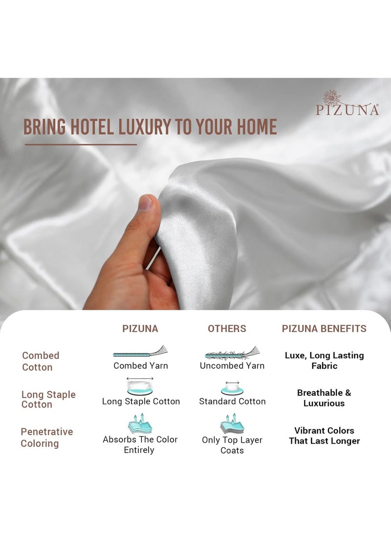 Pizuna Pure Combed Cotton King Fitted Sheet 180x200 cm White, 400 Thread Count Cool Luxury Soft 100% Long Staple Cotton Sateen Weave, 40cm Deep Pocket Bedsheet (Fitted Sheet -1PC) - Image 2
