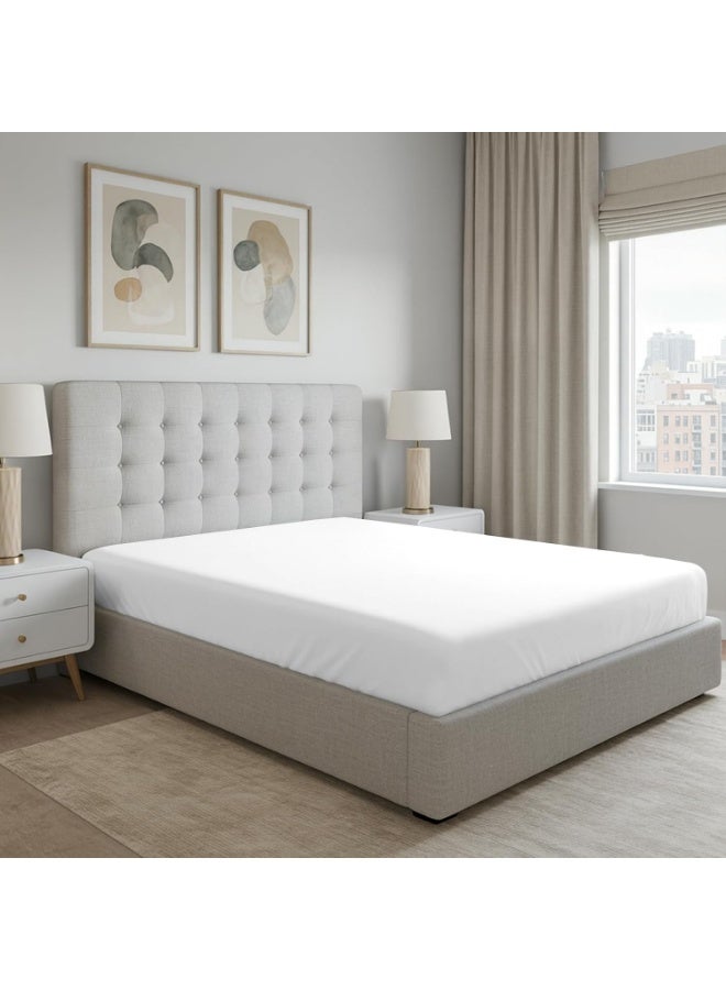 Pizuna Pure Combed Cotton King Fitted Sheet 180x200 cm White, 400 Thread Count Cool Luxury Soft 100% Long Staple Cotton Sateen Weave, 40cm Deep Pocket Bedsheet (Fitted Sheet -1PC) - Image 1