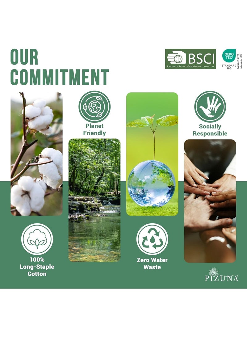 Pizuna Pure Combed Cotton King Fitted Sheet 180x200 cm White, 400 Thread Count Cool Luxury Soft 100% Long Staple Cotton Sateen Weave, 40cm Deep Pocket Bedsheet (Fitted Sheet -1PC) - Image 3