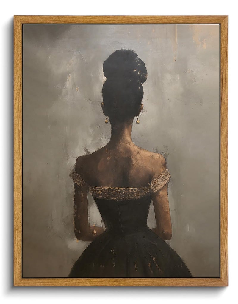 KISSFOX Vintage Framed Wall Art Decor Victorian African American Pictures Paintings Wall Decor Moody Black Girl Canvas Art Prints Modern Farmhouse Black Woman Artwork For Kitchen Living Room Bedroom - Image 1
