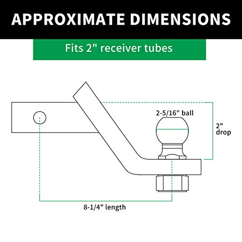 HICKS 45041 Trailer Hitch Mount with 2-5/16-Inch Ball & Pin, Fits 2-Inch Receiver,7,500 lbs,2-in Drop - Image 2
