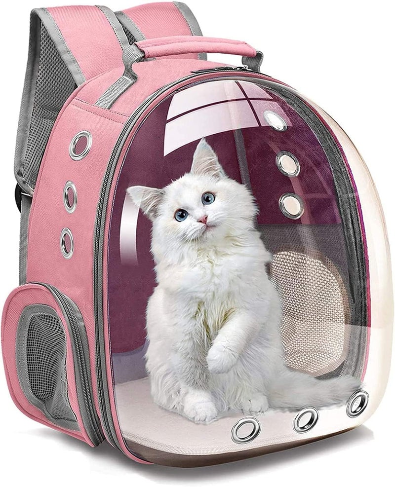 N.C Pet Portable Carrier Space Capsule Backpack Cat Dog Carriers Backpack Pet Bubble Backpack Airline-Approved Ventilate Transparent Capsule Backpack for Travel Hiking Outdoor Use (Pink) - Image 1
