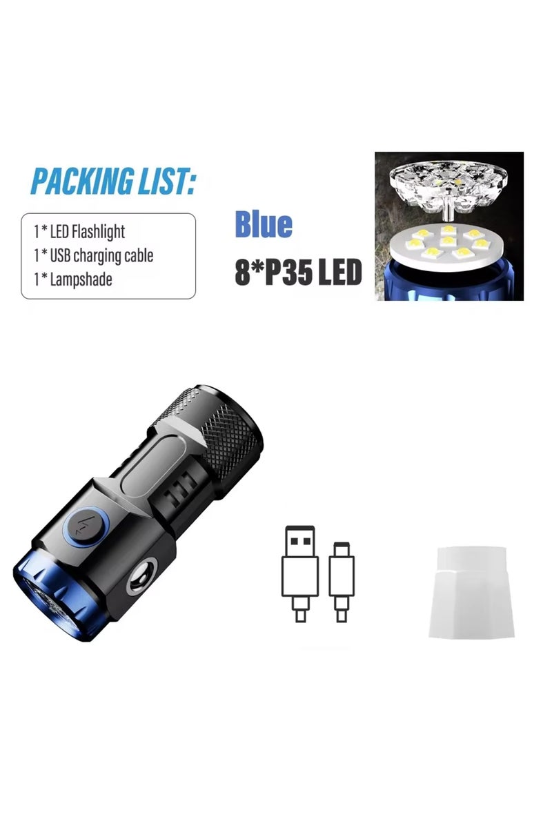 Blue Body MINI Rechargeable LED Flashlight Camping Light With Side Lights and Lampshade Tail with Ma