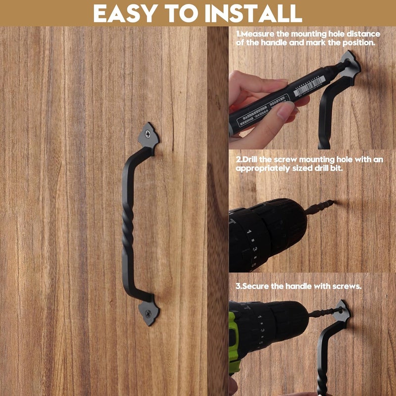 AddGrace 2 Pack Gate Handles for Wooden Gates with Screws Rustic Door Handles for Garden Gate Shed Wooden Fences Closet Drawer (160mm/6inch) (Black, 6") - Image 5