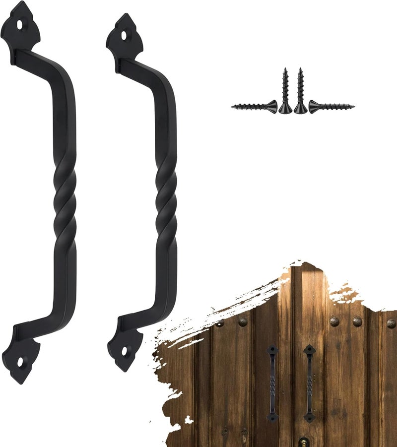 AddGrace 2 Pack Gate Handles for Wooden Gates with Screws Rustic Door Handles for Garden Gate Shed Wooden Fences Closet Drawer (160mm/6inch) (Black, 6") - Image 1
