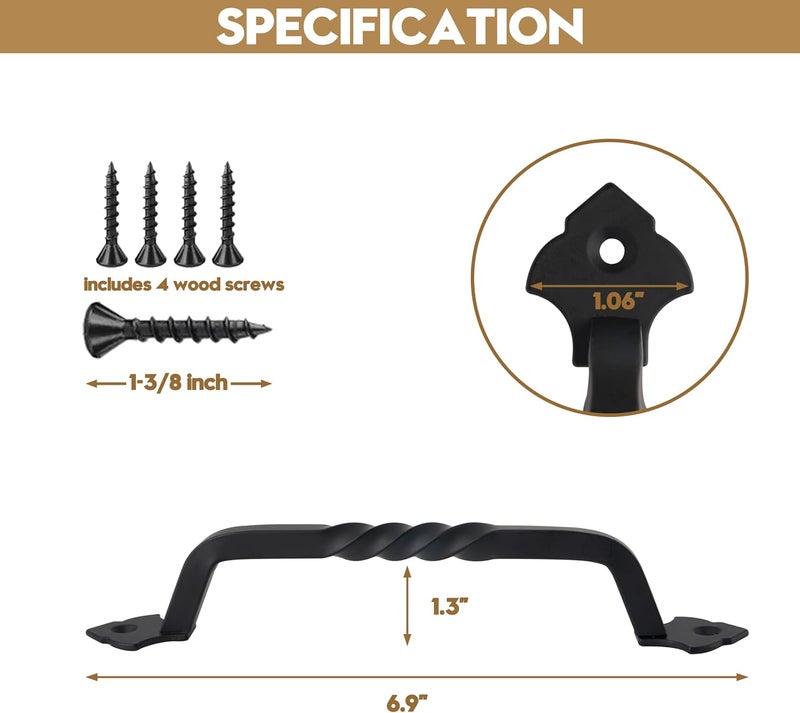 AddGrace 2 Pack Gate Handles for Wooden Gates with Screws Rustic Door Handles for Garden Gate Shed Wooden Fences Closet Drawer (160mm/6inch) (Black, 6") - Image 4