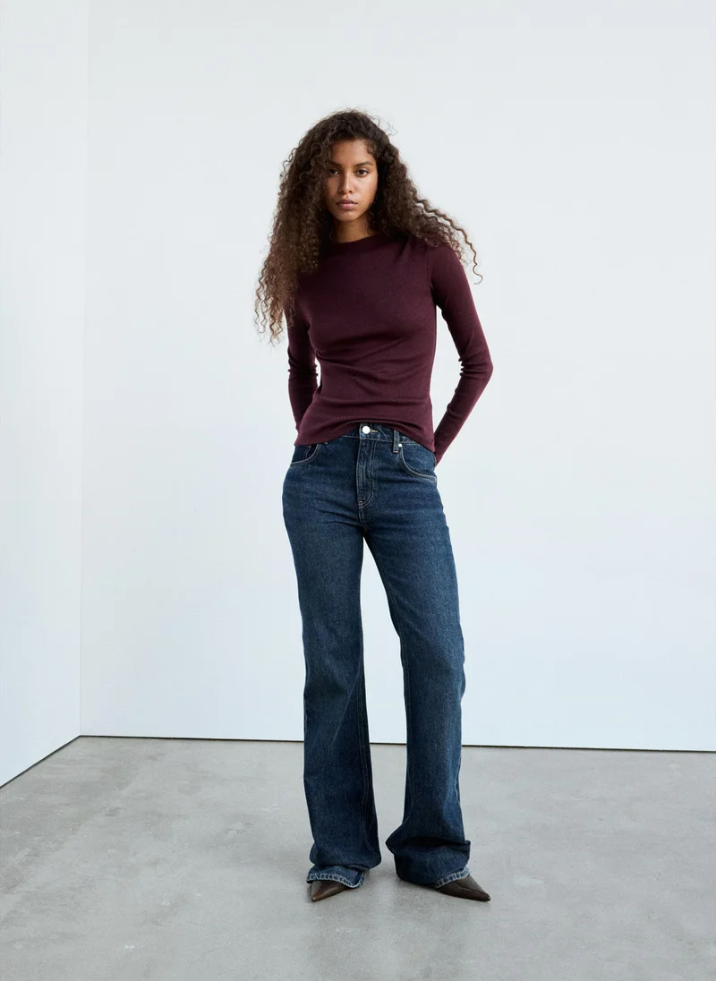 Mango 77-VINO Long-Sleeved Boat-Neck T-Shirt for Women | Best Price UAE