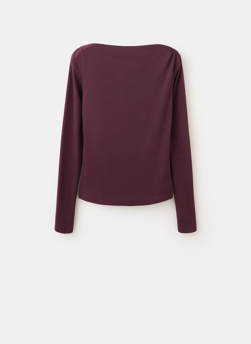 Mango 77-VINO Long-Sleeved Boat-Neck T-Shirt for Women | Best Price UAE