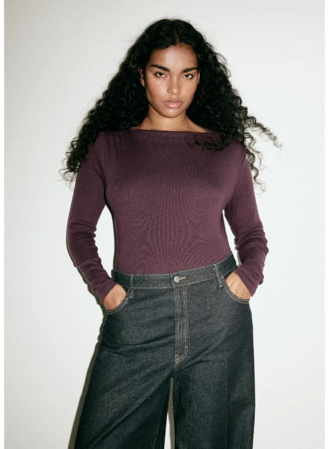 Mango Long-Sleeved Boat-Neck T-Shirt