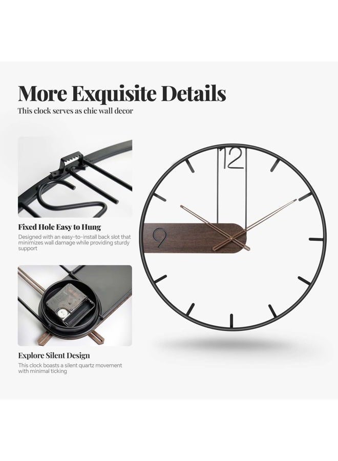 Cuspin 30 Inch Large Wall Clock, Modern Wood Metal Frame Silent Non Ticking Battery Operated Wall Clocks Decoration for Living Room, Bedroom, Kitchen, Minimalist Walnut Dial Arabic Numerals - Image 4