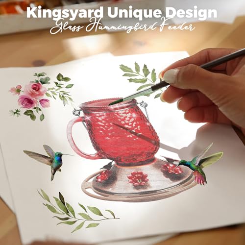 Kingsyard Glass Hummingbird Feeders for Outdoors, 16 Oz Wild Bird Feeder 6 Feeding Ports & Ant Moat Included, Hanging Bird Nectar Feeder Garden Red Décor Gifts for Mom, Red - Image 5