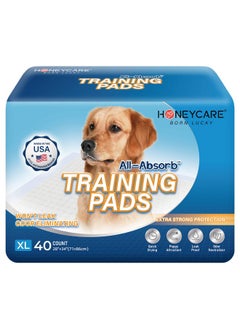 HONEY CARE All-Absorb, X-Large 28" x 34", 40 Count, Dog and Puppy Training Pads, Ultra Absorbent and Odor Eliminating, Leak-Proof 5-Layer Potty Training Pads with Quick-Dry Surface, Blue