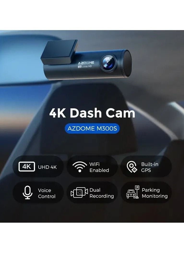 داش كام M300S 4K أمامية وخلفية بتحكم الصوت مع ذاكرة 64 جيجا مجانية