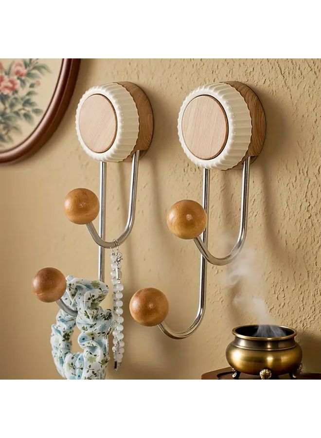 Vintage Walnut Suction Cup Hooks No Drill Adhesive Wall Mount For Towel Coat Key - Image 4