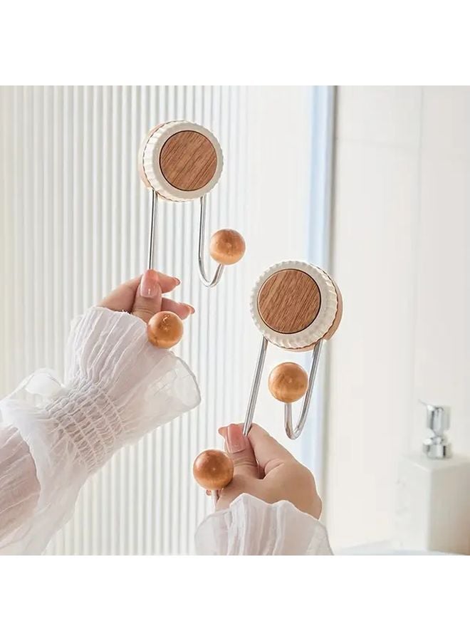 Vintage Walnut Suction Cup Hooks No Drill Adhesive Wall Mount For Towel Coat Key - Image 3