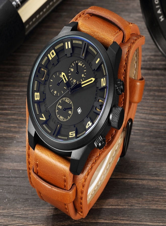 CURREN Karien 8225 men's large belt sports watch Europe and the United States watch large dial BlackShellBlackFaceBlackLetterBlackBelt - Image 3