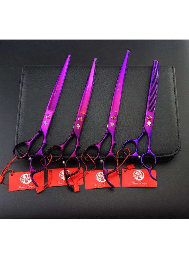 Purple Dragon - 8.0 inch Professional Pet Grooming Scissors,Dog Straight Shear, Thinning/Blending Scissor & 2 PCS Curved Shear with Bag (Purple) - Image 1