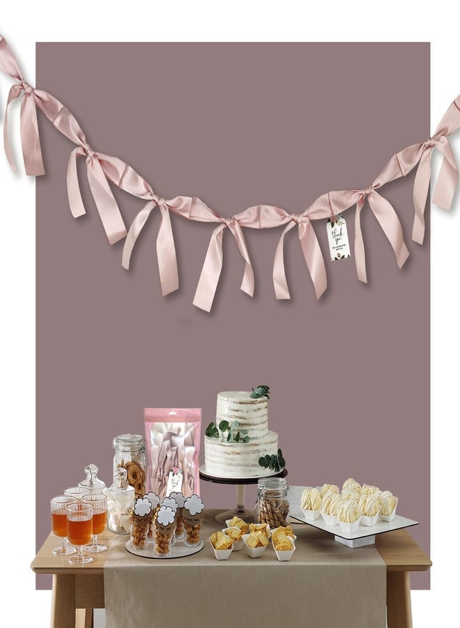 Eanjia Bow Knot Garland | 6ft Linking Satin Bow Banner with 3ft Extend Ribbon for Coquette Bachelorette Party, Baby Shower,Bridal Shower Wedding Baby Room Bed Decor (Dusk Rose, 6ft) - Image 1