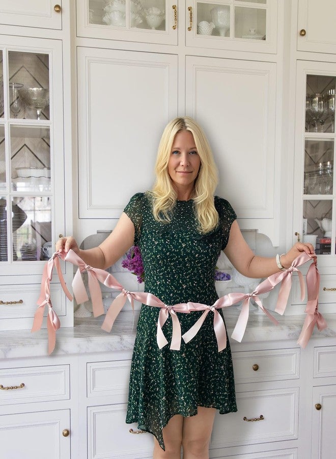 Eanjia Bow Knot Garland | 6ft Linking Satin Bow Banner with 3ft Extend Ribbon for Coquette Bachelorette Party, Baby Shower,Bridal Shower Wedding Baby Room Bed Decor (Dusk Rose, 6ft) - Image 2