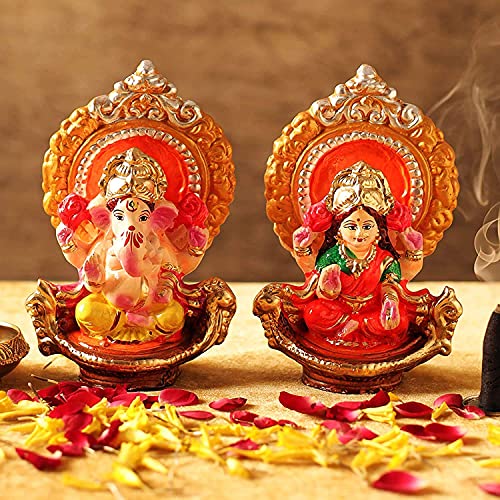 Yashvin® @ Diwali Gifts Clay Laxmi Ganesh Murti for Home, Handmade Colourful Lakshmi Ganesha Murti for Office Diwali Puja Diwali Decoration Items, Terracotta Clay Statue || EYB25 - Image 1