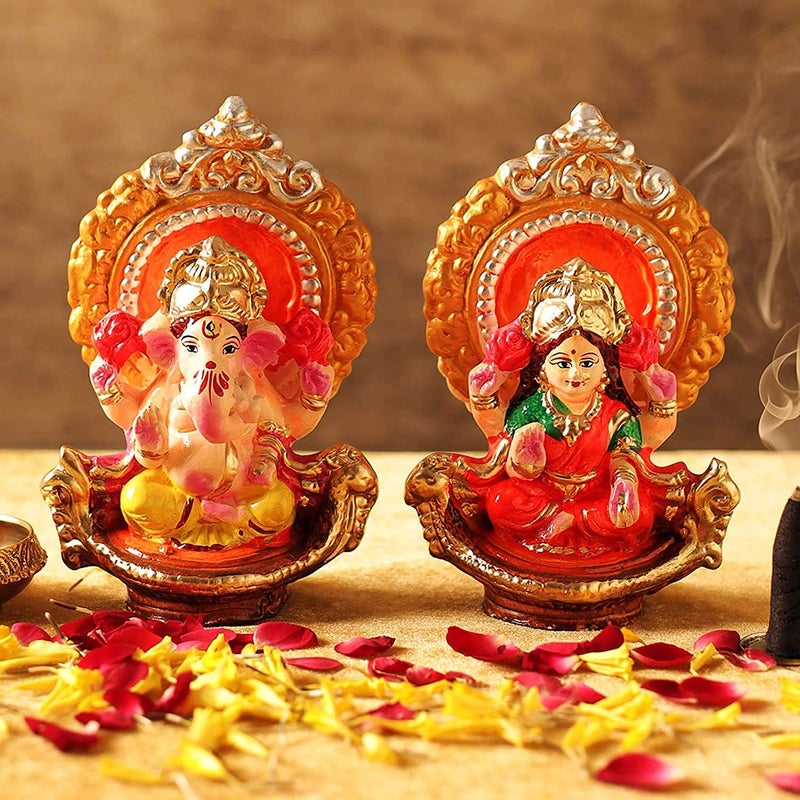 Yashvin® @ Diwali Gifts Clay Laxmi Ganesh Murti for Home, Handmade Colourful Lakshmi Ganesha Murti for Office Diwali Puja Diwali Decoration Items, Terracotta Clay Statue || EYB25 - Image 3