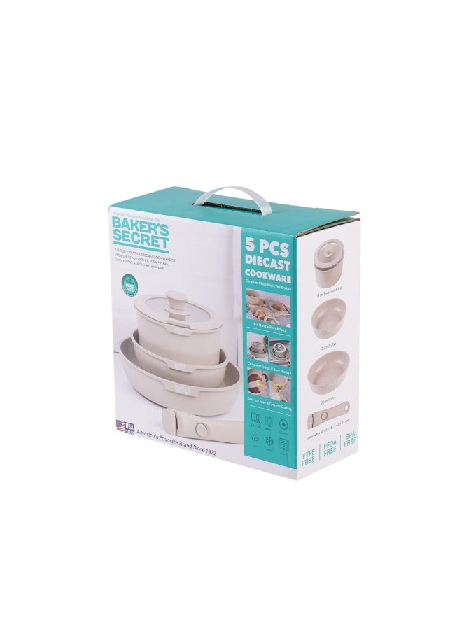 Baker's Secret طقم أواني الطهي من بيكرز سيكريت 5 قطع من الألمنيوم المصبوب - أواني طهي متينة غير لاصقة للطهي اليومي وتحضير الوجبات - Image 1