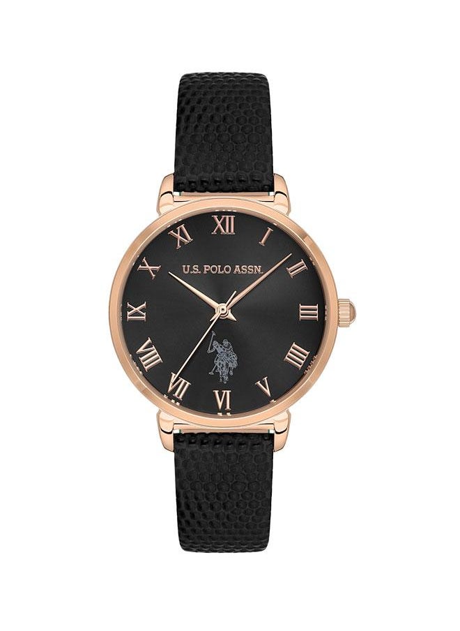 U.S. Polo Assn. U.S. Polo Assn. Stile Ladies' 32mm Watch with Black Dial & Rose Gold Accents on Black Leather Strap - USPA2077-01, Boldly Stylish Sophistication  - Image 1