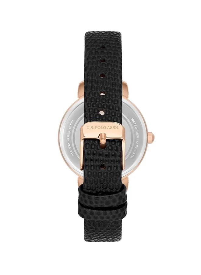 يو اس بولو اسن Stile 32mm Women's Watch with Black Dial & Leather Strap