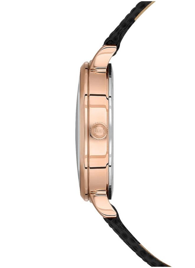 U.S. Polo Assn. U.S. Polo Assn. Stile Ladies' 32mm Watch with Black Dial & Rose Gold Accents on Black Leather Strap - USPA2077-01, Boldly Stylish Sophistication  - Image 2