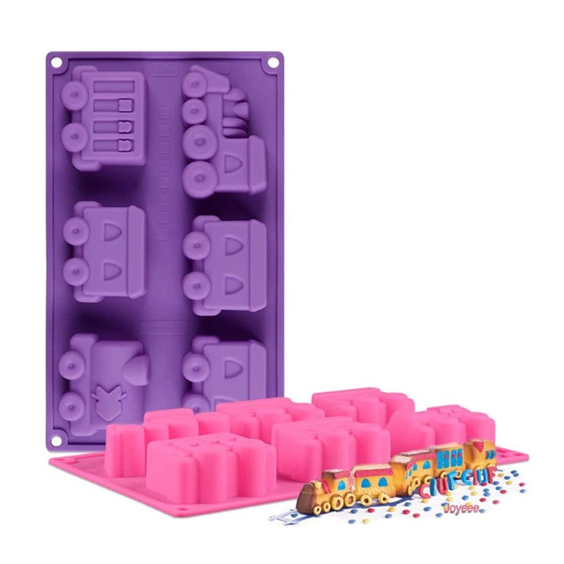 Joyeee Silicone Train Cake Mold 1 Pcs 6 Cavity Nonstick Train Cake Pan Baking Mold for Brownies Chocolate Muffin Cups and Ice Cube Silicone Soap Mold Cake Chocolate Crayon Kids Shower Supplies