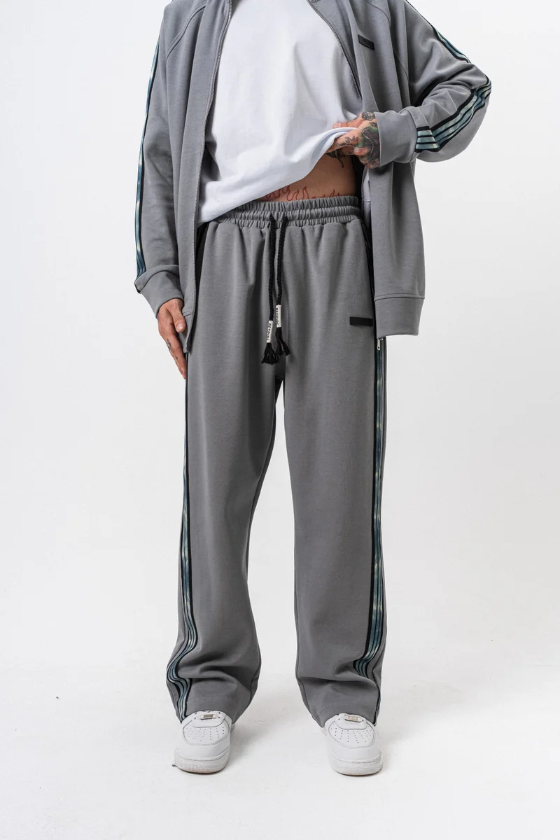 RESPIRE Men's Dark Striped Winter Doubleface Baggy Sweatpants Smoke Grey (Füme)