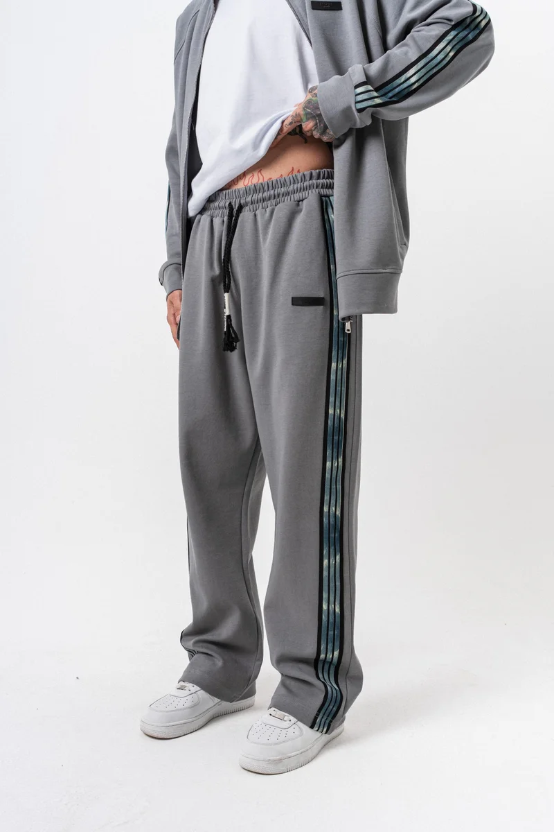 RESPIRE Men's Dark Striped Winter Doubleface Baggy Sweatpants Smoke Grey (Füme)