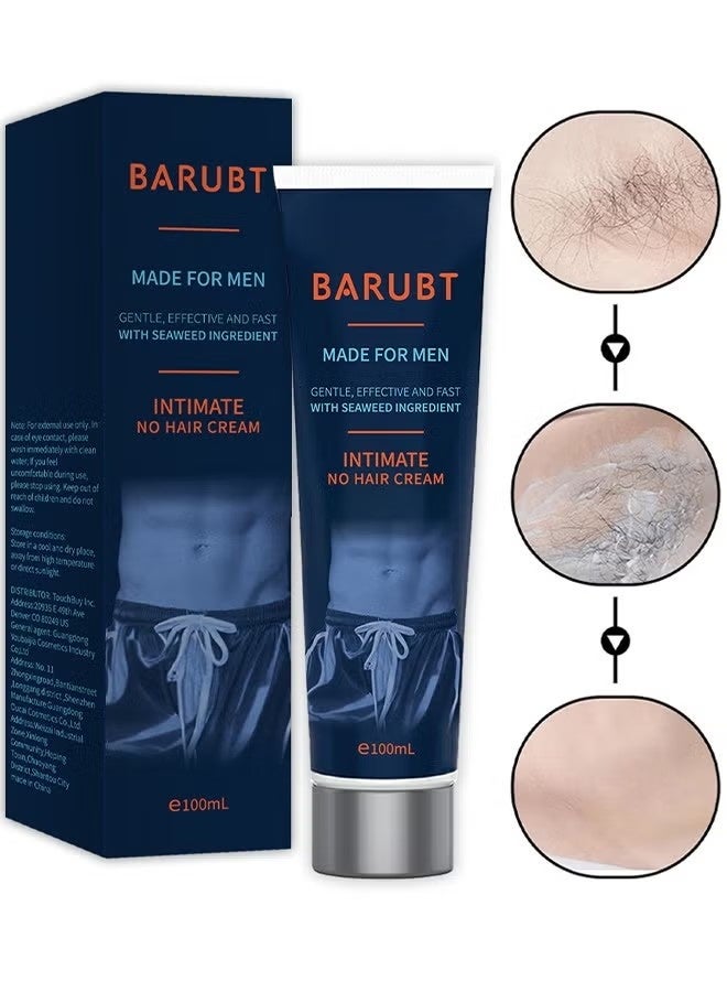 BARUBT No Hair Crew Intimate/Private At Home Hair Removal Cream For Men, Painless, Flawless, Soothing Depilatory For Unwanted Coarse Male Body Hair, 100ml - Image 1