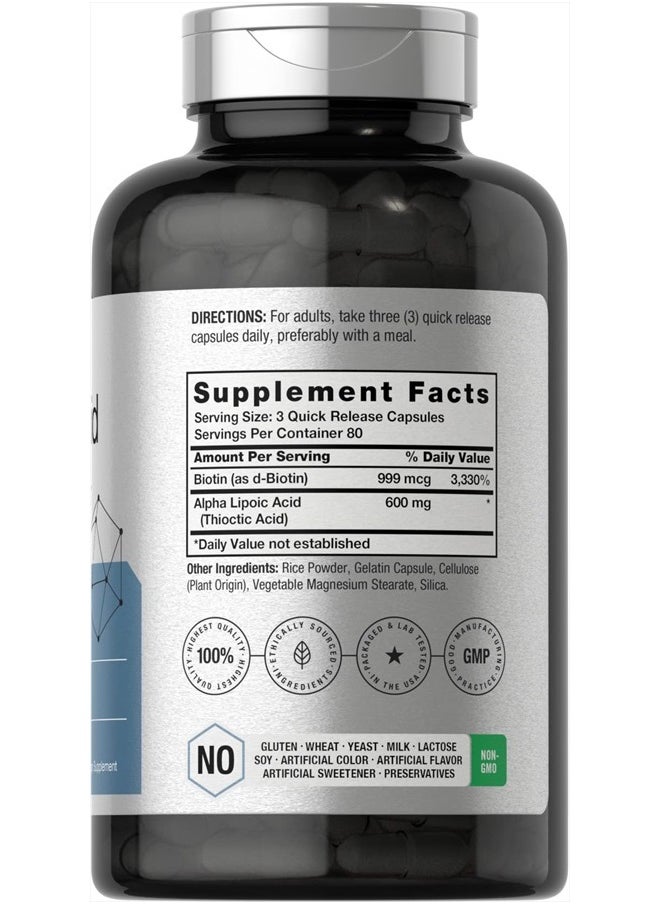 Horbaach Alpha Lipoic Acid 600mg | 240 Capsules | with Biotin Optimizer | Non-GMO and Gluten Free Supplement  - Image 2