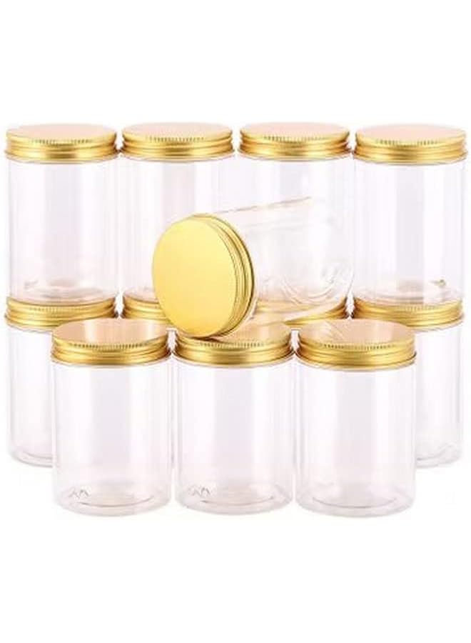 الصقر ١٢ قطعة سعة ٨٥٠ مل من برطمانات بلاستيكية شفافة قابلة لإعادة التعبئة بأغطية ذهبية لتخزين الطعام ومنتجات التخزين المنزلية وحاويات دائرية للحلوى والتوابل والبسكويت